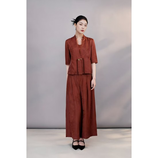 Modern Elegant Mulberry Silk Wine Red Traditional Chinese Women's Clothing for Autumn and Spring Comfortable Bottom