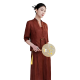 Modern Elegant Mulberry Silk Wine Red Traditional Chinese Women's Clothing for Autumn and Spring Comfortable Bottom