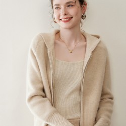 Factory Direct Sale Ladies Warm and Comfortable 100% Cashmere Hooded Cardigan