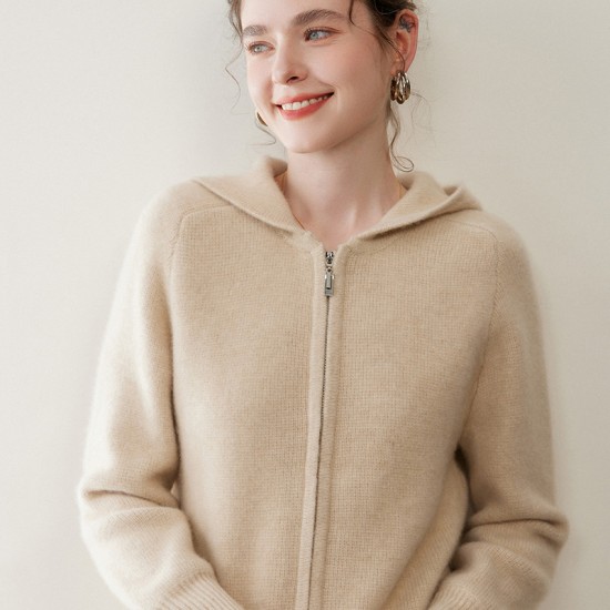 Factory Direct Sale Ladies Warm and Comfortable 100% Cashmere Hooded Cardigan