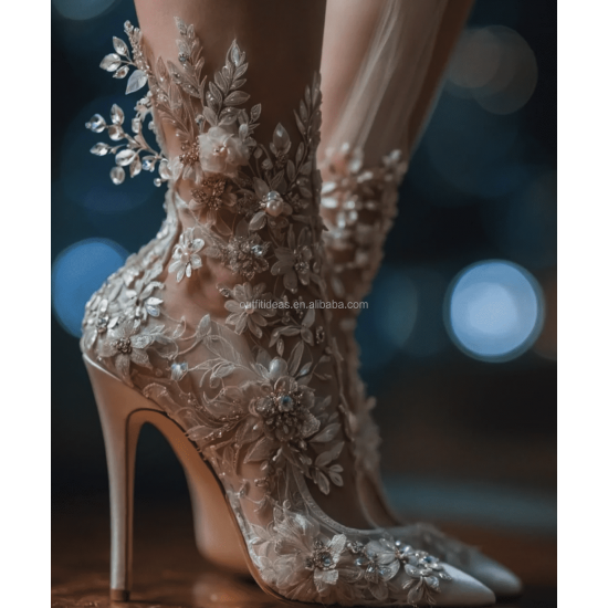 Elegant Wedding Sexy Rhinestone Bedazzled Heels Flower Ankle Wrap Tie up Crystal Strappy Sandals Sparkly Stiletto Prom Shoes