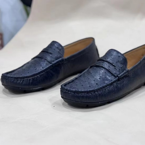 Customized Ostrich-Patterned Leather Driving Shoes for Business Men (Formal Occasions)