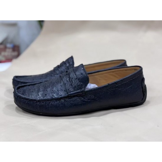 Customized Ostrich-Patterned Leather Driving Shoes for Business Men (Formal Occasions)