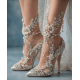 Paradise Elegant Sexy Rhinestones Flowers Crystal Ankle Strap Bridal Floral Embroidery Shoes Stiletto Heel Prom Wedding Sandals