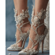 Paradise Elegant Sexy Rhinestones Flowers Crystal Ankle Strap Bridal Floral Embroidery Shoes Stiletto Heel Prom Wedding Sandals