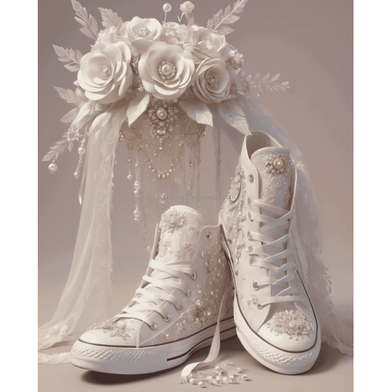 Elegant Wedding Sexy Rhinestone Flower Crystal Prom Shoes Satin White Ivory Lace Pearls Wedding Bridal Stunning Wedding Sneakers