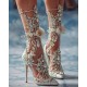 Paradise Elegant Sexy White Rhinestones Heel Flowers Ankle Wrap Tie up Crystal Strap Shoes Sparkly Stiletto Prom Wedding Sandals