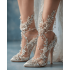 Elegant Sexy Rhinestone Pearls Flower Crystal Ankle Strap Bridal Shoes for Lace Dress Floral Embroidery Heel Prom Wedding Sandal