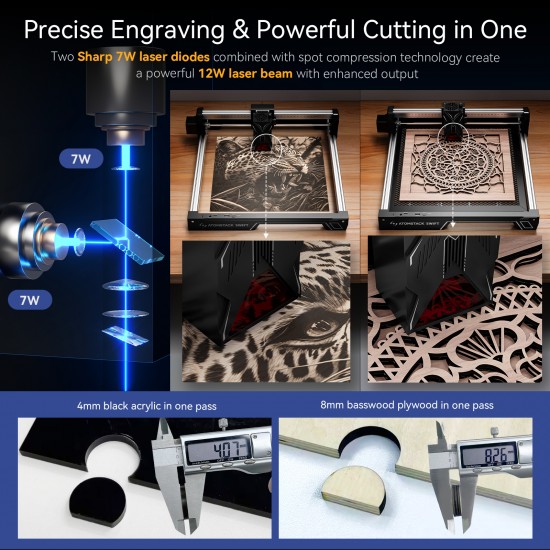 ATOMSTACK SWIFT 12W Desktop Glass Bottles Engraving Machine Laser AI Smart Metal Acrylic Wood Keychain Laser Engraving Machine