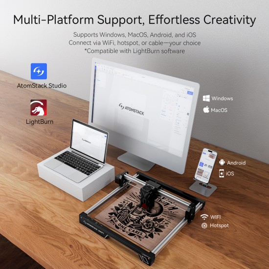 ATOMSTACK SWIFT 12W Desktop Glass Bottles Engraving Machine Laser AI Smart Metal Acrylic Wood Keychain Laser Engraving Machine