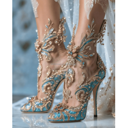 Sexy Rhinestones Wedding Crystal Rhinestone Ankle Heels Metal Embellished Diamonds Floral Prom Wedding Sandals Bridal Shoes