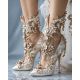 Sexy Rhinestones Wedding Crystal Rhinestone Ankle Heels Metal Embellished Diamonds Floral Prom Wedding Sandals Bridal Shoes
