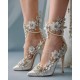 Sexy Rhinestones Wedding Crystal Rhinestone Ankle Heels Metal Embellished Diamonds Floral Prom Wedding Sandals Bridal Shoes