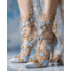 Sexy Rhinestone Wedding Crystal Rhinestone Ankle Heels Metal Embellished Diamonds Floral Prom Wedding Sandals White Bridal Shoes