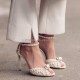 Sexy Stiletto Ankle Strap Prom Party Wedding Sandal White Bridal Shoes Pearl Embellished Satin Platform Pearl Sandals for Bridal