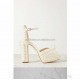 Sexy Stiletto Ankle Strap Prom Party Wedding Sandal White Bridal Shoes Pearl Embellished Satin Platform Pearl Sandals for Bridal
