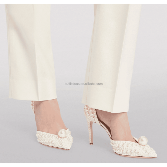 Sexy Stiletto Heels Prom Party Wedding Sandal Girls White Bridal Shoes Pearl Embellished Satin Platform Pearl Sandals for Bridal