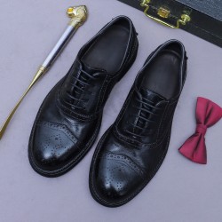 Men's British Formal Business Leather Shoes - Intricate Patterns, Goodyear Welted Sole, Ideal for Work & Groom's Wedding Outfits