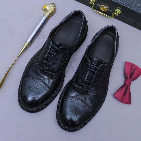 Men's British Formal Business Leather Shoes - Intricate Patterns, Goodyear Welted Sole, Ideal for Work & Groom's Wedding Outfits