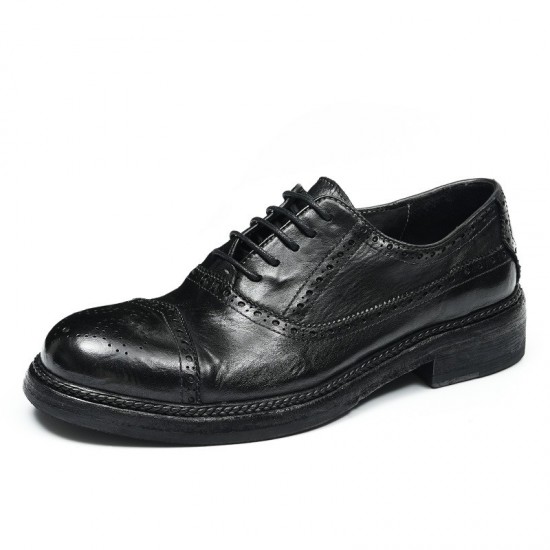 Men's British Formal Business Leather Shoes - Intricate Patterns, Goodyear Welted Sole, Ideal for Work & Groom's Wedding Outfits