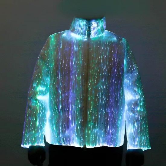 Unisex Winter Jacket with Stand Collar Glow-in-the-Dark Luminous Flash Party Bubble Men Puff Jacket