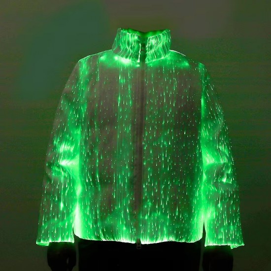 Unisex Winter Jacket with Stand Collar Glow-in-the-Dark Luminous Flash Party Bubble Men Puff Jacket