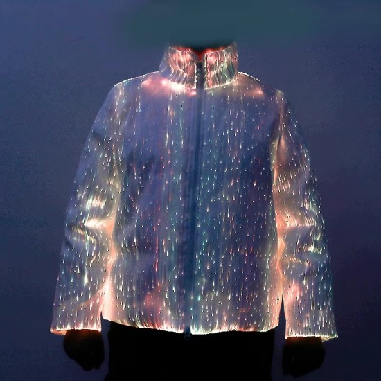 Unisex Winter Jacket with Stand Collar Glow-in-the-Dark Luminous Flash Party Bubble Men Puff Jacket