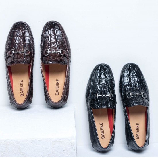 Latest handmade Korean-style men's shoes with crocodile pattern leather, casual shoes for luxurious custom-made parties for men