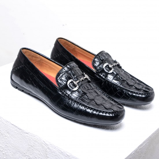 Latest handmade Korean-style men's shoes with crocodile pattern leather, casual shoes for luxurious custom-made parties for men
