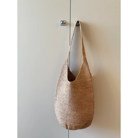 Handmade Women's Small Size Natural Raffia Bucket Tote Open Closure Woven Beach Shoulder Bag