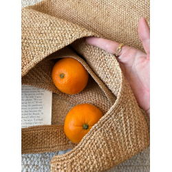 Handmade Women's Small Size Natural Raffia Bucket Tote Open Closure Woven Beach Shoulder Bag