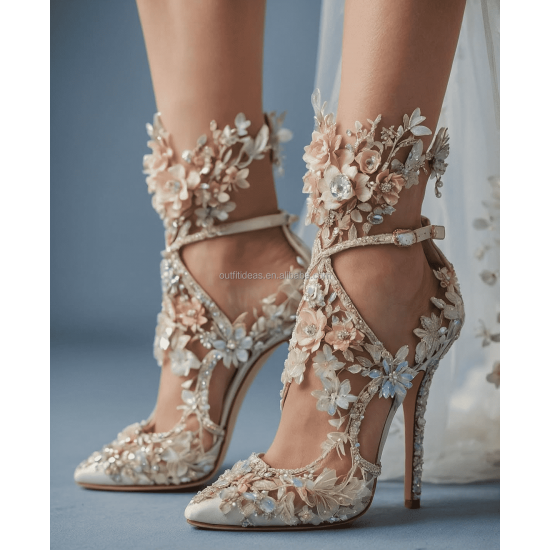Elegant White Wedding Sexy Rhinestone Bedazzled Heels Flower Ankle Wrap Tie up Crystal Strap Sandals Sparkly Stiletto Prom Shoes