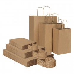 100 Pack White Gift Bags Kraft Paper Bags with Handles for Shopping 3 Size