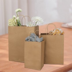 100 Pack White Gift Bags Kraft Paper Bags with Handles for Shopping 3 Size