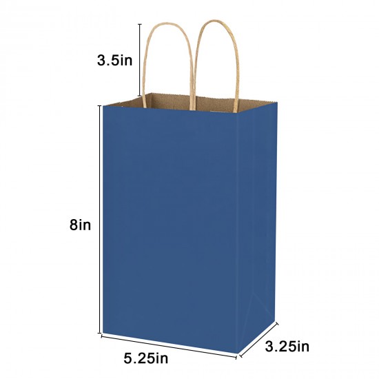 100 Pack 5.25x3.25x8 Inch Blue Kraft Paper Bags 100pcs