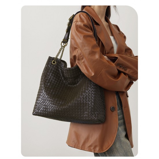 Large Capacity Handmade Woven Women's Shoulder Tote Bag with Open Closure