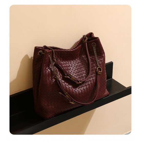 Large Capacity Handmade Woven Women's Shoulder Tote Bag with Open Closure