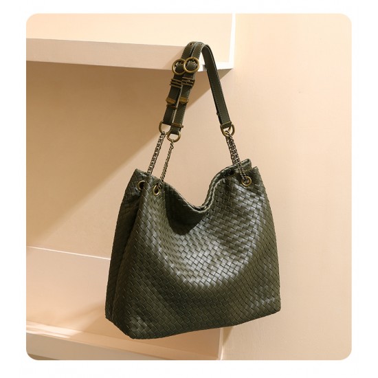 Large Capacity Handmade Woven Women's Shoulder Tote Bag with Open Closure