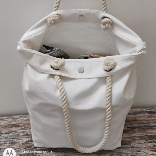 White Wholesale Large customize Natural Canvas Tote Bag Rope Handle for Travel beautiful collection bulk price bag