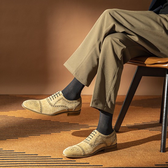 Retro casual business formal leather shoes for men genuine leather matte finish three-piece toe cap Oxford style shoes