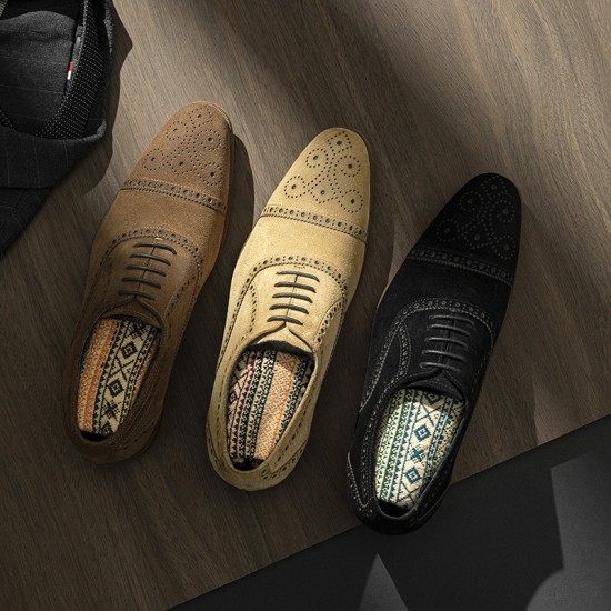 Retro casual business formal leather shoes for men genuine leather matte finish three-piece toe cap Oxford style shoes