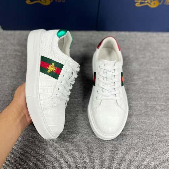 White for Crocodile Leather Casual Sneakers for Couples Breathable Comfortable Summer Shoes Genuine Leather for Winter Spring