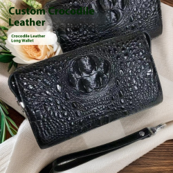 Unisex 100% Pure Water Dyed Crocodile Leather Clutch Bag Large Capacity Business Clutch Portable Men's Long Genuine Leather