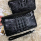 Unisex 100% Pure Water Dyed Crocodile Leather Clutch Bag Large Capacity Business Clutch Portable Men's Long Genuine Leather