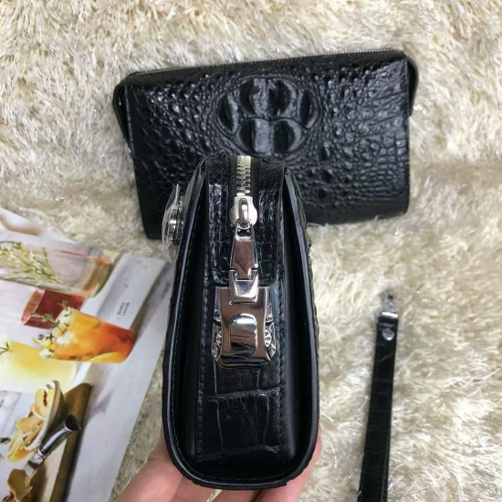 Unisex 100% Pure Water Dyed Crocodile Leather Clutch Bag Large Capacity Business Clutch Portable Men's Long Genuine Leather