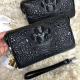 Unisex 100% Pure Water Dyed Crocodile Leather Clutch Bag Large Capacity Business Clutch Portable Men's Long Genuine Leather