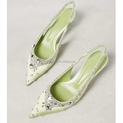 Wedding Sexy Rhinestone Crystal Sandals Prom Shoes Stiletto Heel Dress Satin Crystal Slingback Wedding Party Pumps with Crystals