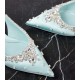 Wedding Sexy Rhinestone Crystal Sandals Prom Shoes Stiletto Heel Dress Satin Crystal Slingback Wedding Party Pumps with Crystals