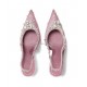 Wedding Sexy Rhinestone Crystal Sandals Prom Shoes Stiletto Heel Dress Satin Crystal Slingback Wedding Party Pumps with Crystals