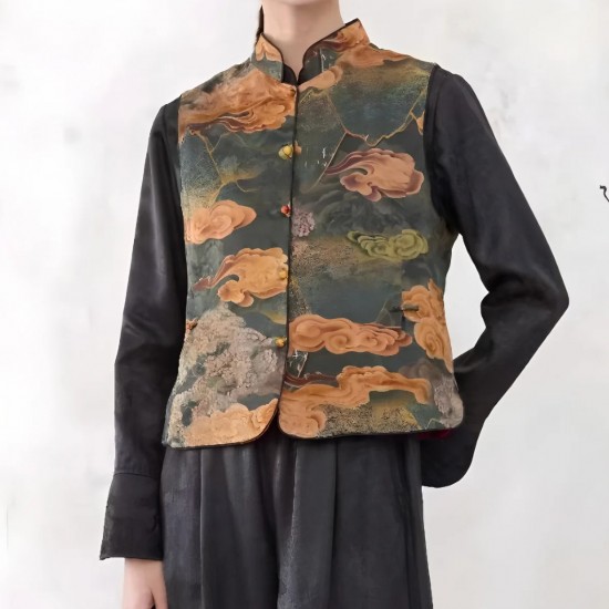 Traditional Chinese Clothing Women's Sleeveless Vests Waistcoats Mulberry Silk Solid Pattern Button Closure Inner/Outer Wear for